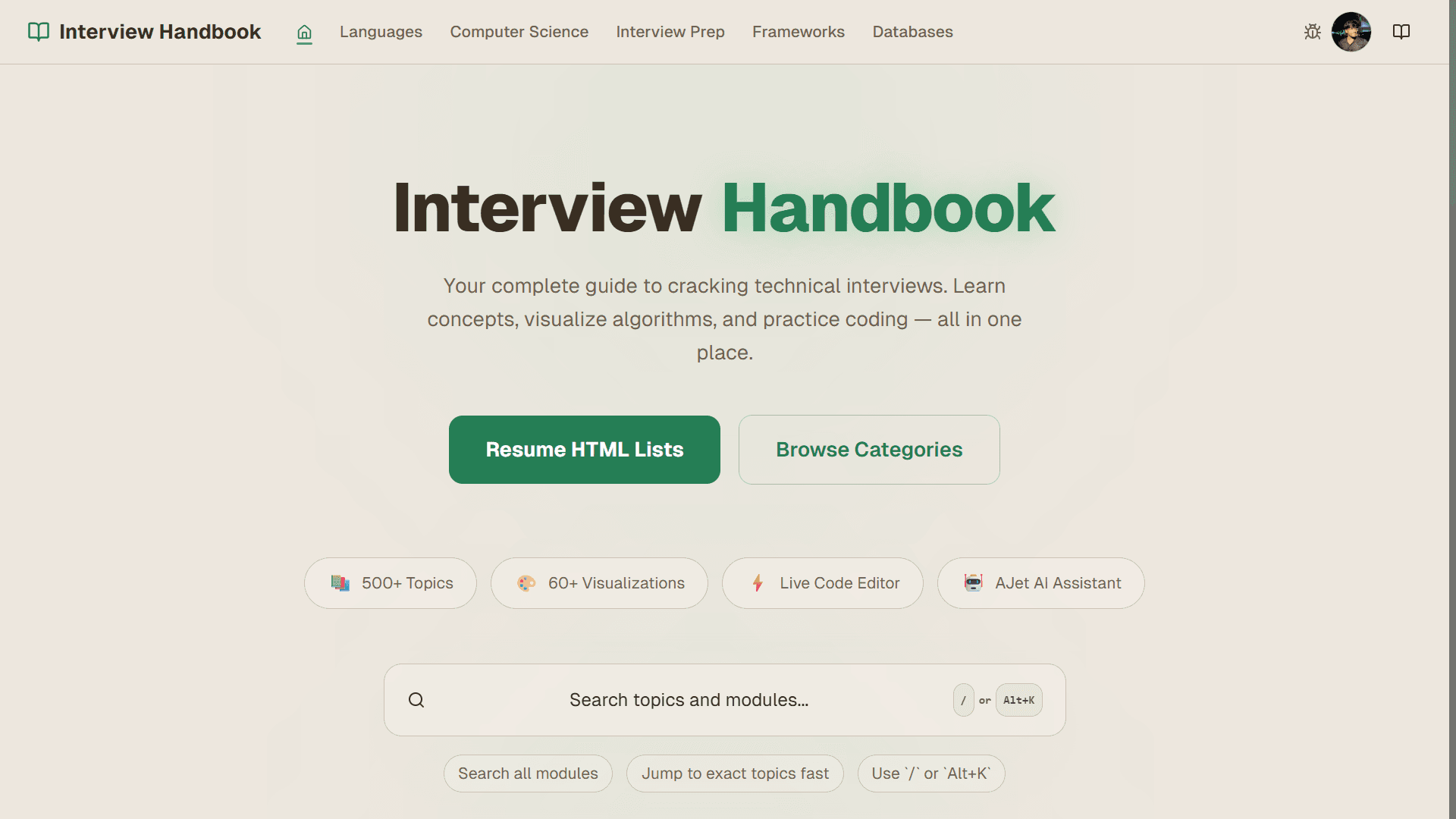 Interview Handbook screenshot